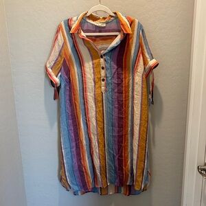 Colorful Striped Button-Up Dress